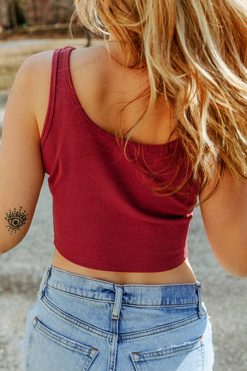 Red Ribbed Crop Tank Top RTS