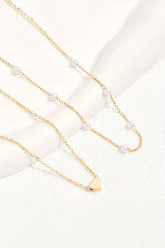 Gold Plated Heart And Pearl Layered Necklace RTS