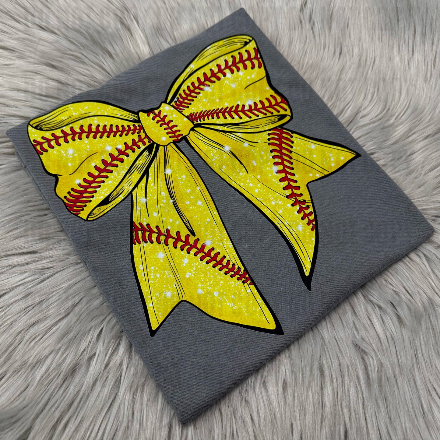 Faux Glitter Softball Bow - WS