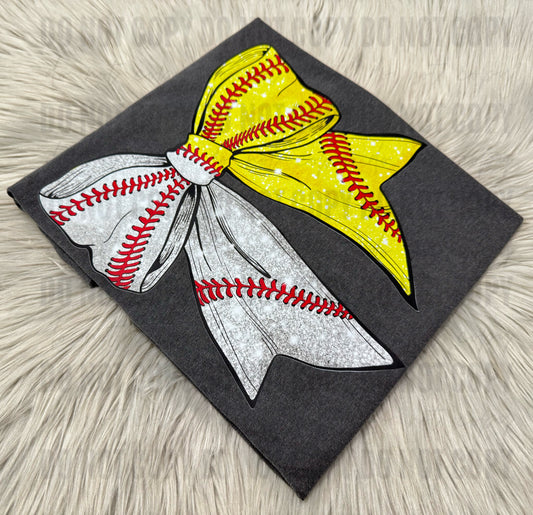 Faux Glitter Baseball/Softball Bow - WS