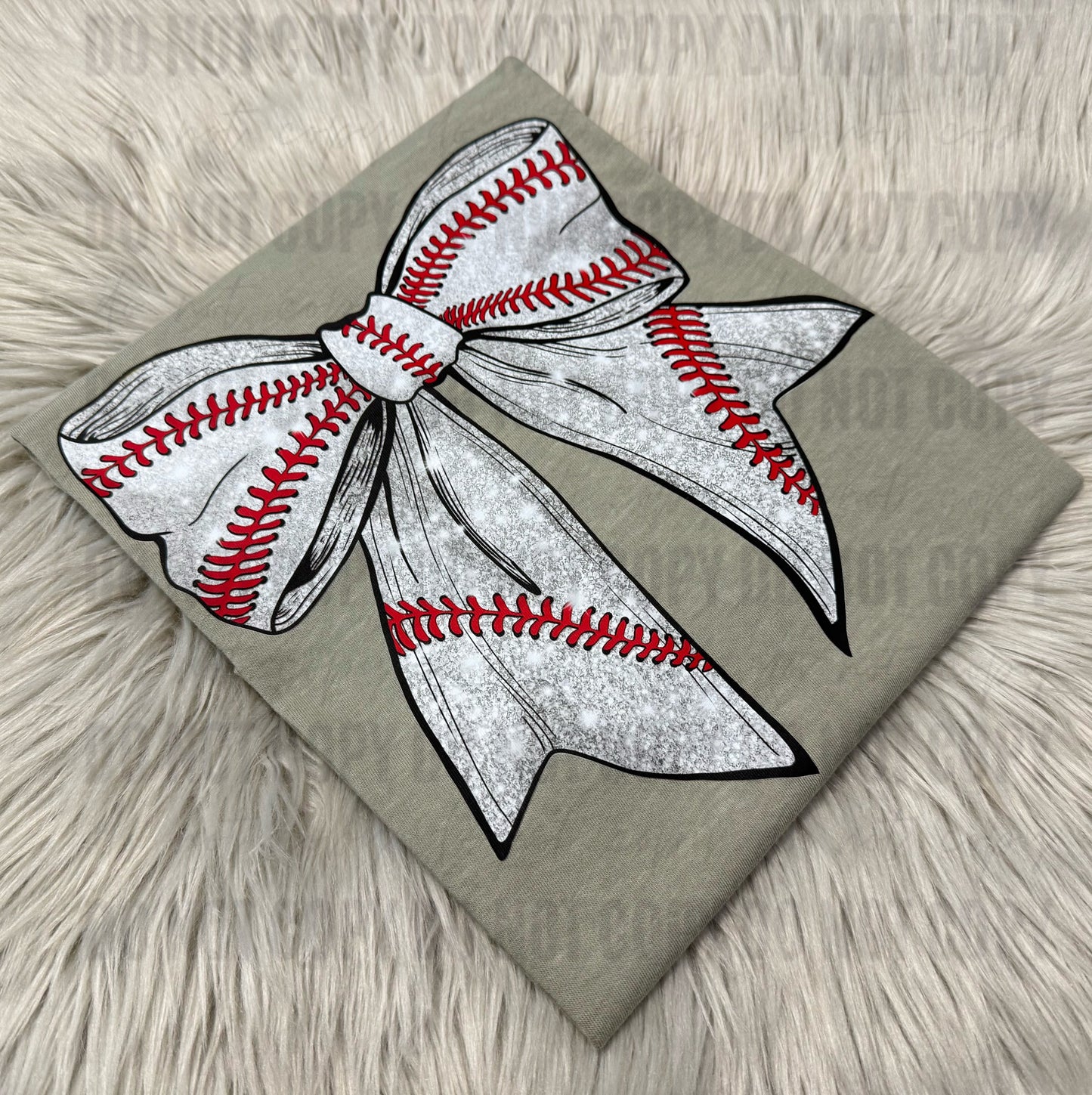 Faux Glitter Baseball Bow - WS