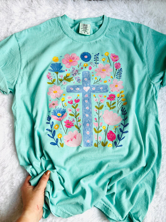 Floral Cross Graphic Tee - ROUND 2 (close 3/7)