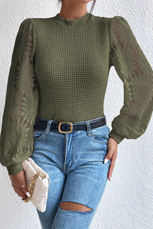 Green Sunflower Sleeve Blouse RTS