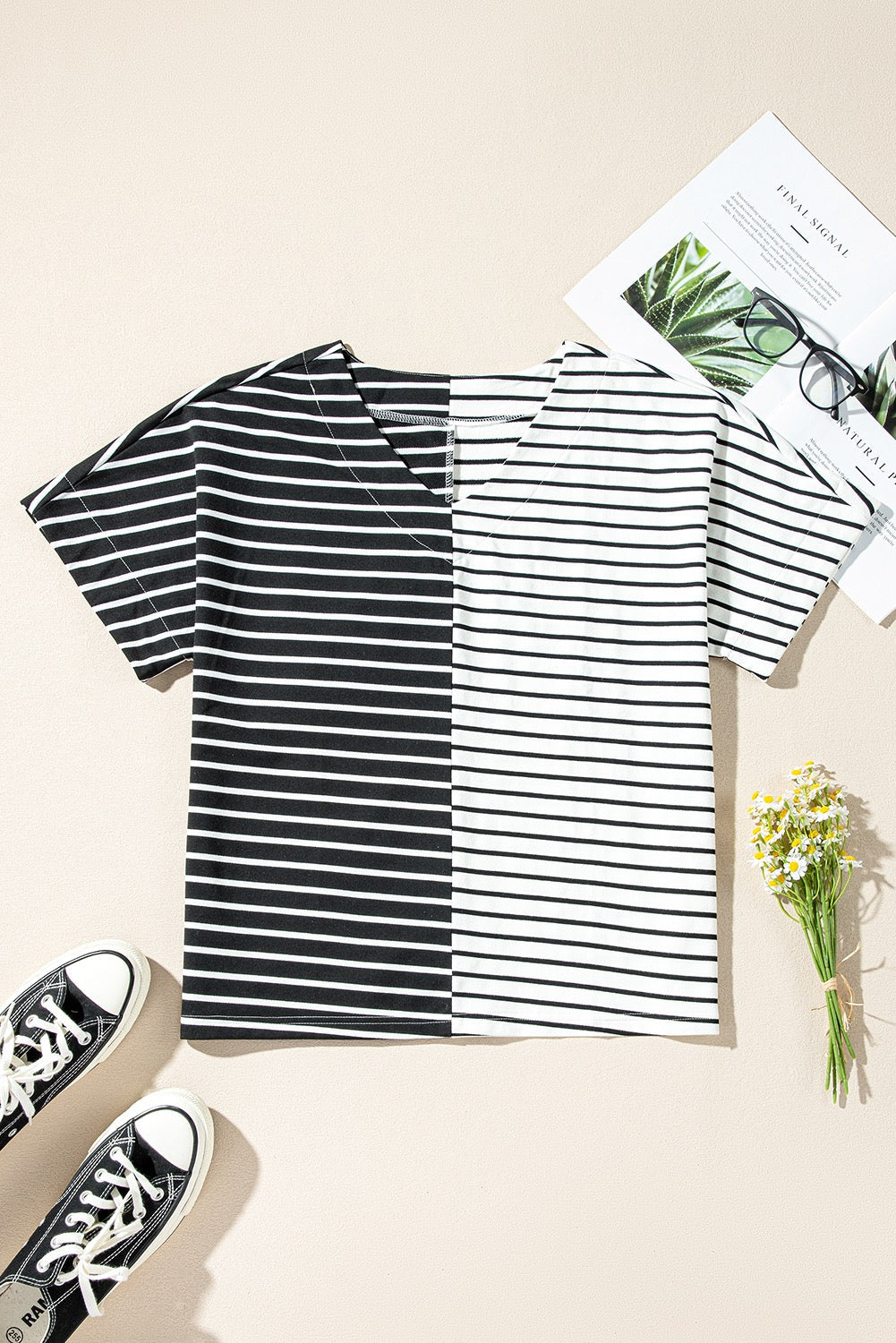 Black Striped Split T Shirt March.