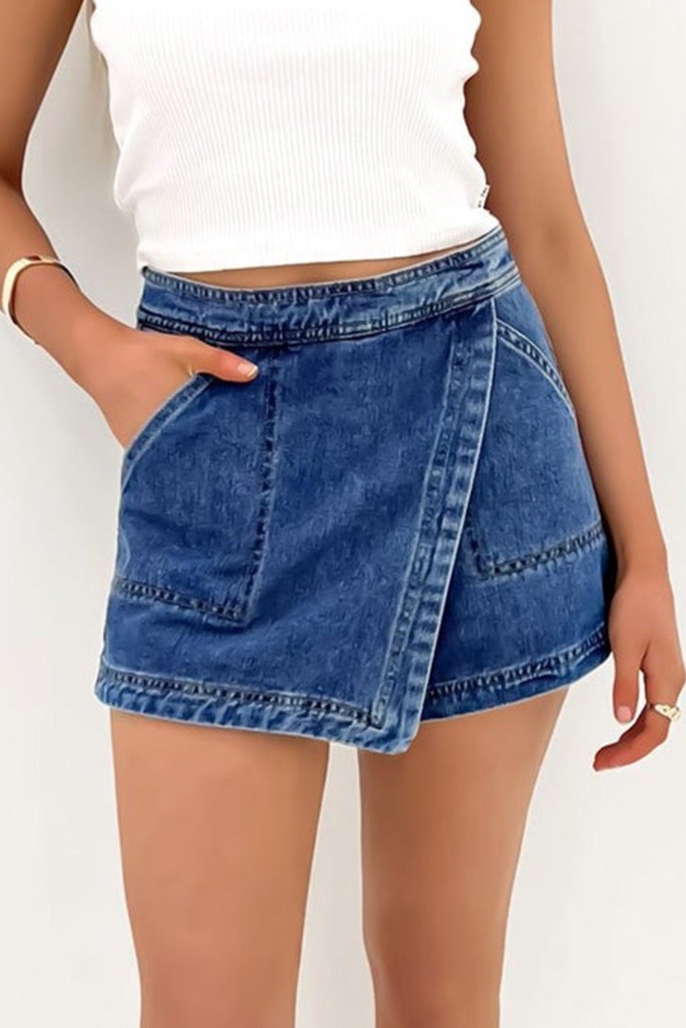 Faux Wrap Denim Skort March.