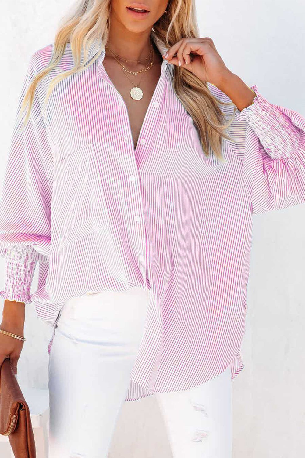 Pink Smocked Boyfriend Shirt RTS