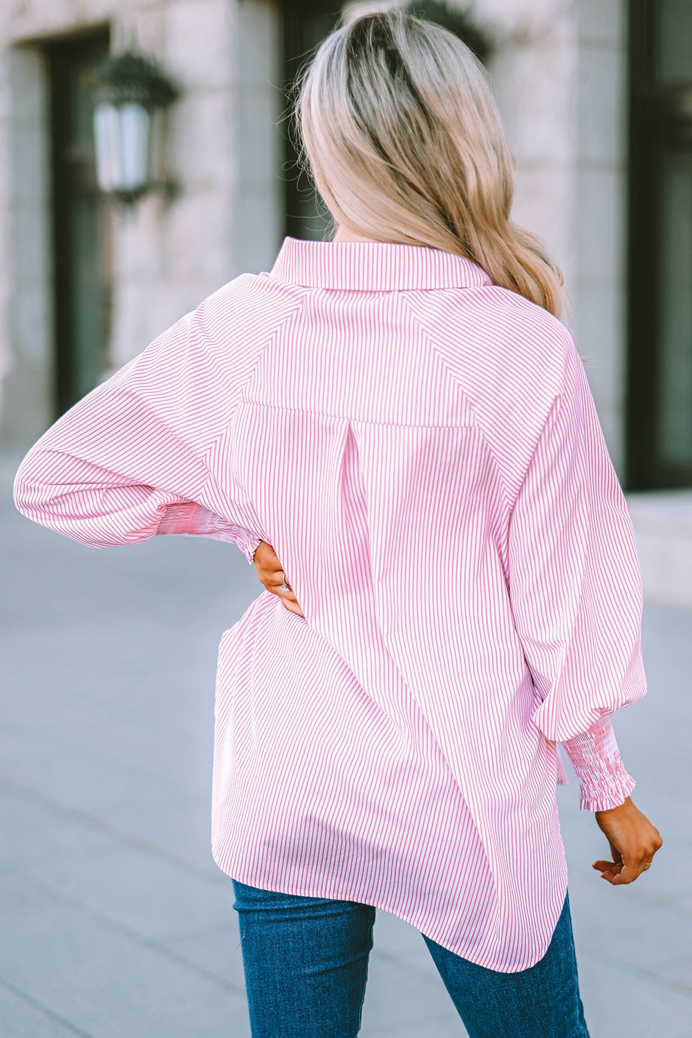 Pink Smocked Boyfriend Shirt RTS