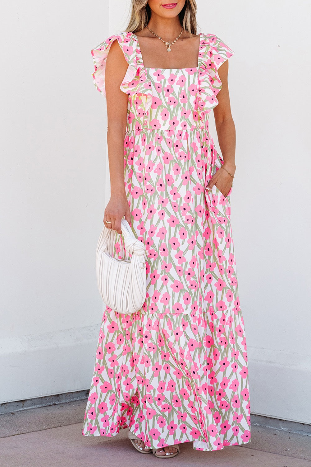 Pink Floral Ruffle Maxi RTS