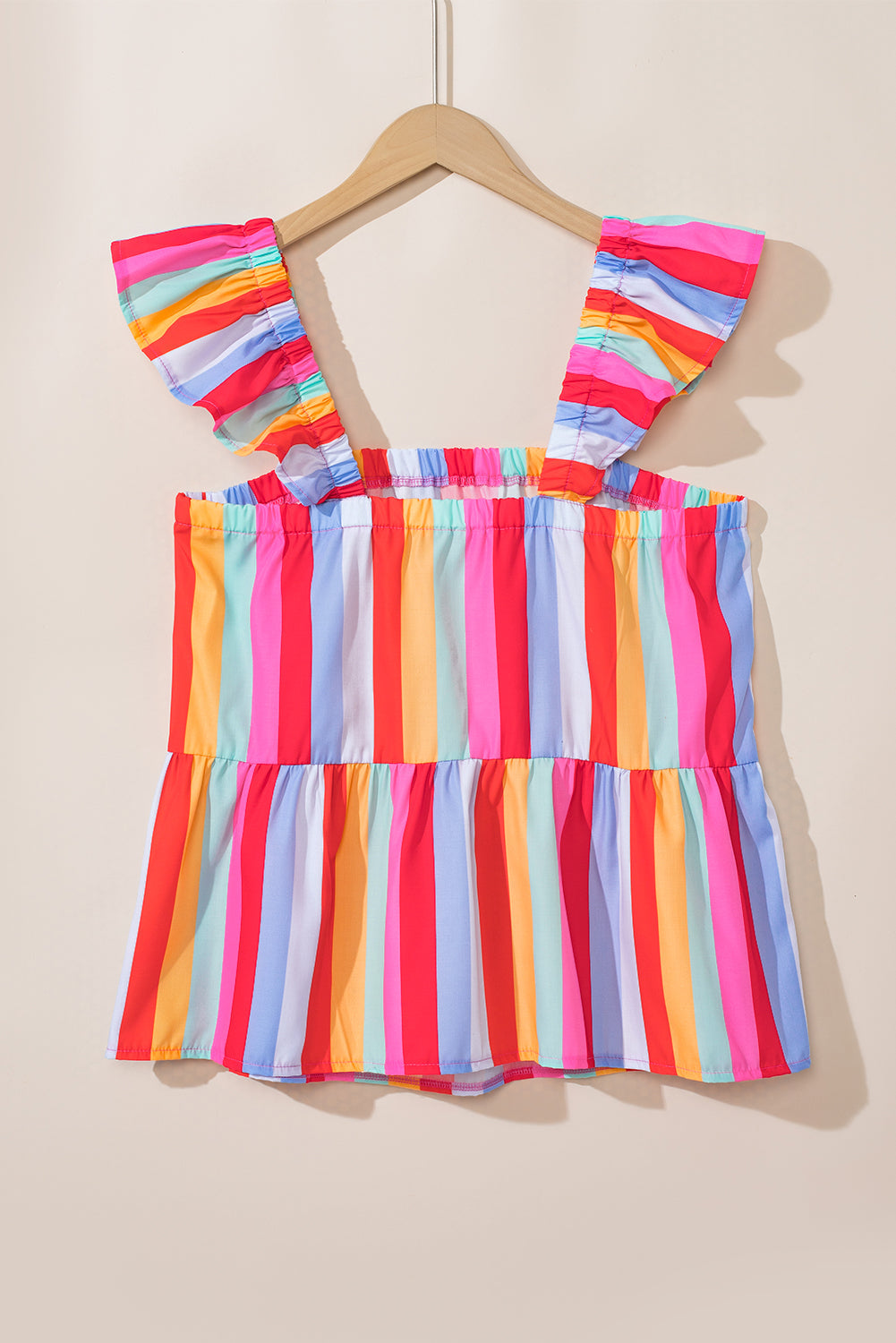 Striped Ruffled Strap Tank Top RTS