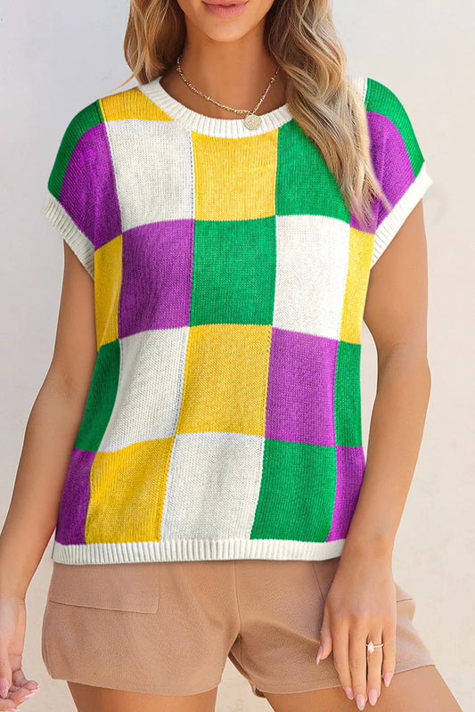 Mardi Gras Color Block Sweater RTS